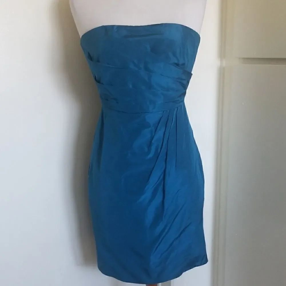 J. Crew Teal Blue Strapless Silk Sheath Dress, XS, EUC
